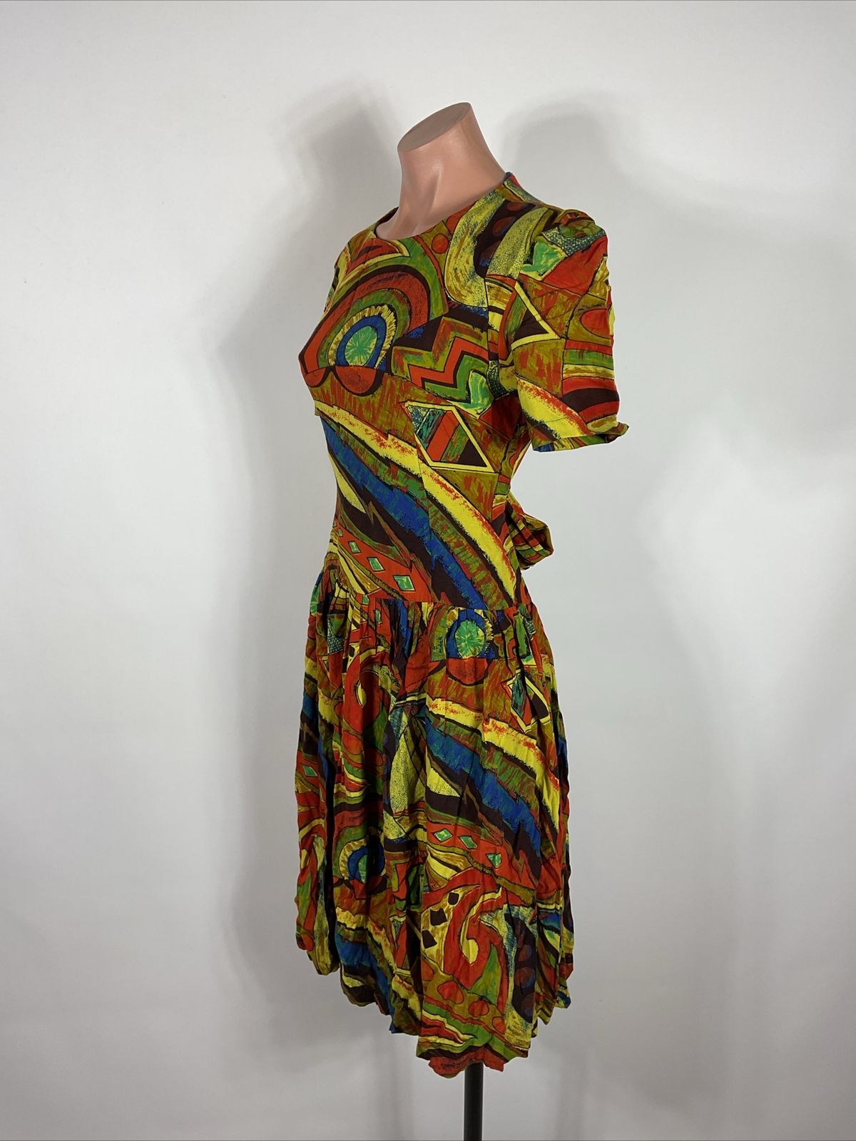 Vtg 70s MING YING TOKYO Multicolored abstract ART TO WEAR Psychedelic dress M