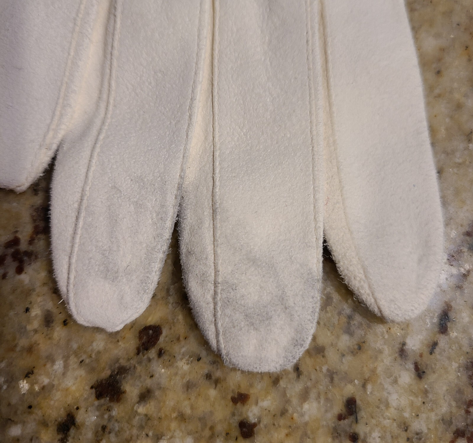 Vtg Womens Size L Off-White Thin Suede Formal 11″ Long Gloves Beaded Leaf