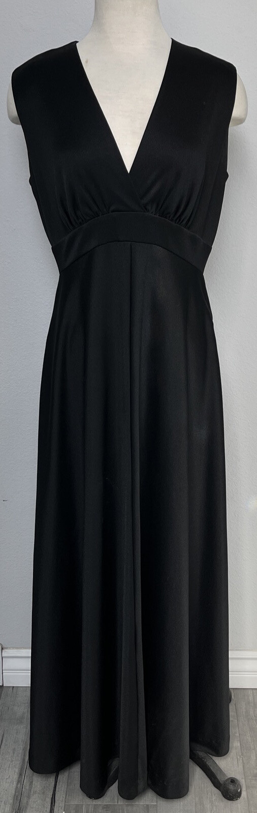 VINTAGE MISS ELLIETTE SLEEVELESS BLACK MAXI DRESS GOWN ELEGANT SIMPLE 1970’s