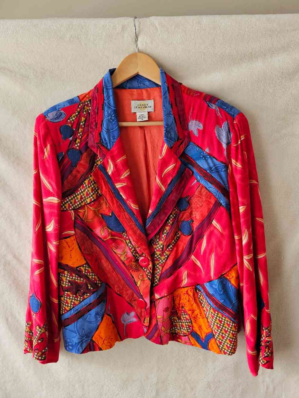Sandy Starkman Art to Wear Patchwork Jacket Blazer Women M Multicolor Whimsical