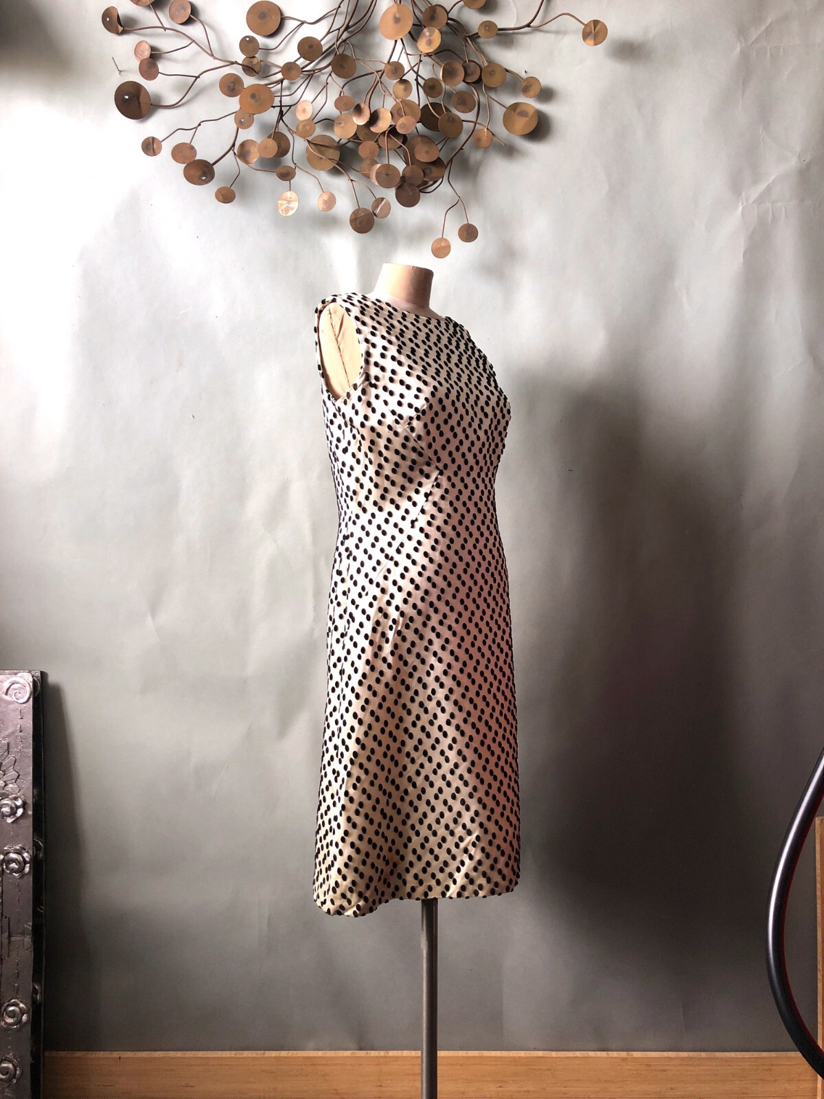 Holiday Vintage ALICE SCHWEITZER Couture Satin Polka Dot Dress 40 Bust 40 Hip