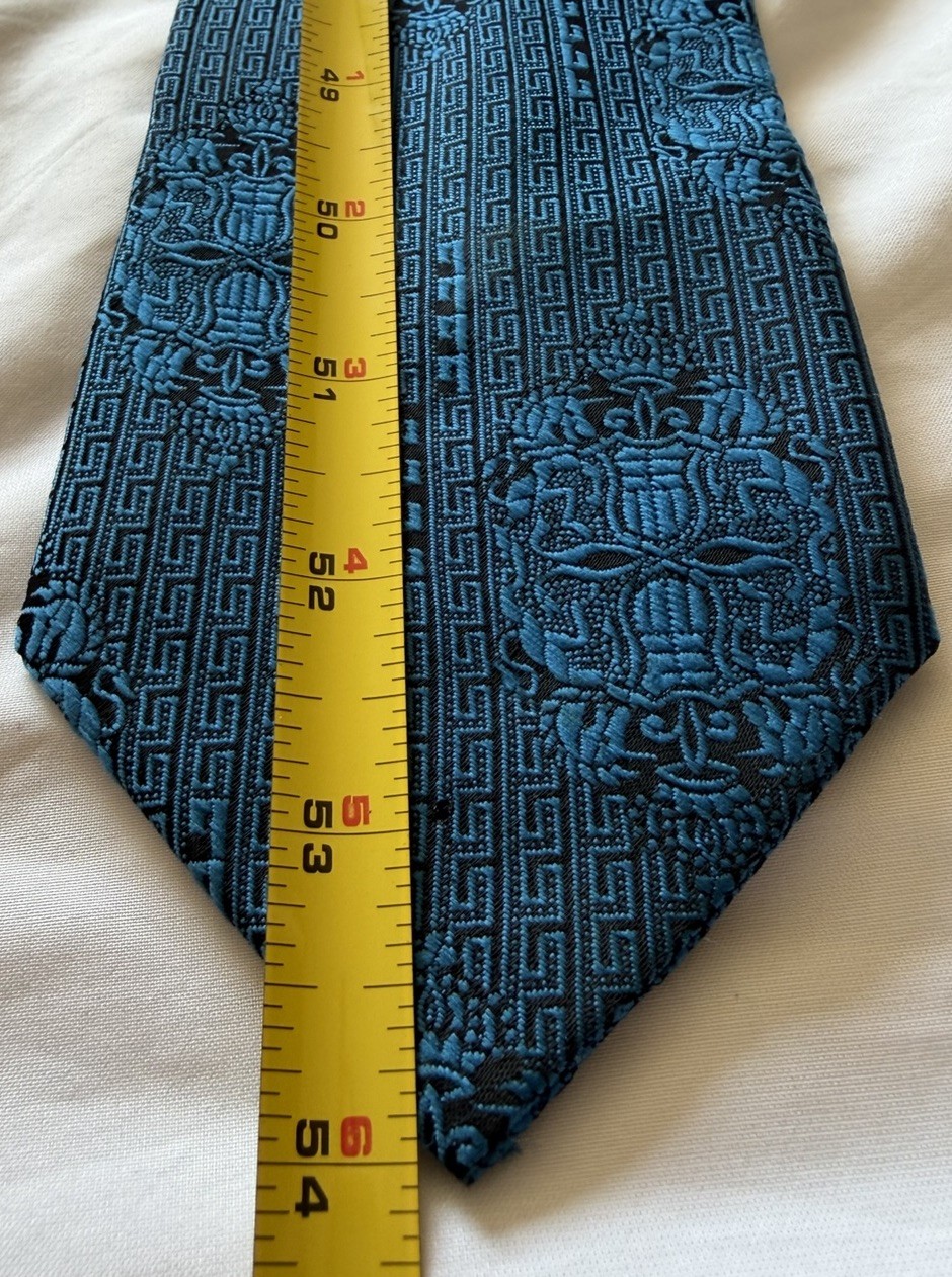 Vintage Superba Blue Greek Key Crest Tie 100% Dacron Polyester Retro 60s 70s