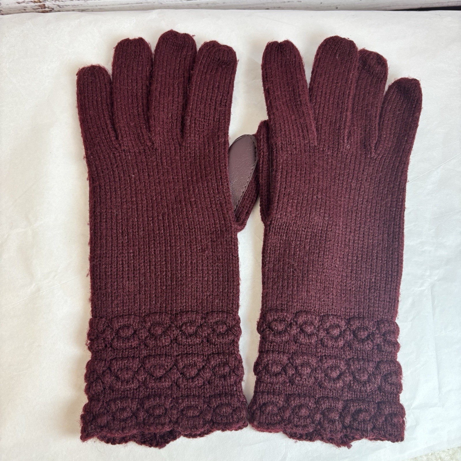 Vintage Leather & Knit Driving Gloves Burgundy Maroon M/L Fancy Retro Mid Mod