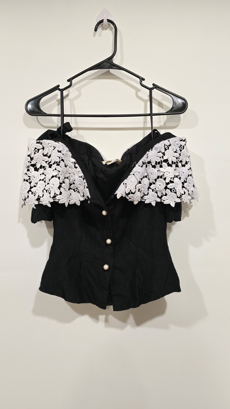 Vintage Watters & Watters Victorian Lace Peplum Top Womens Small 4 Black