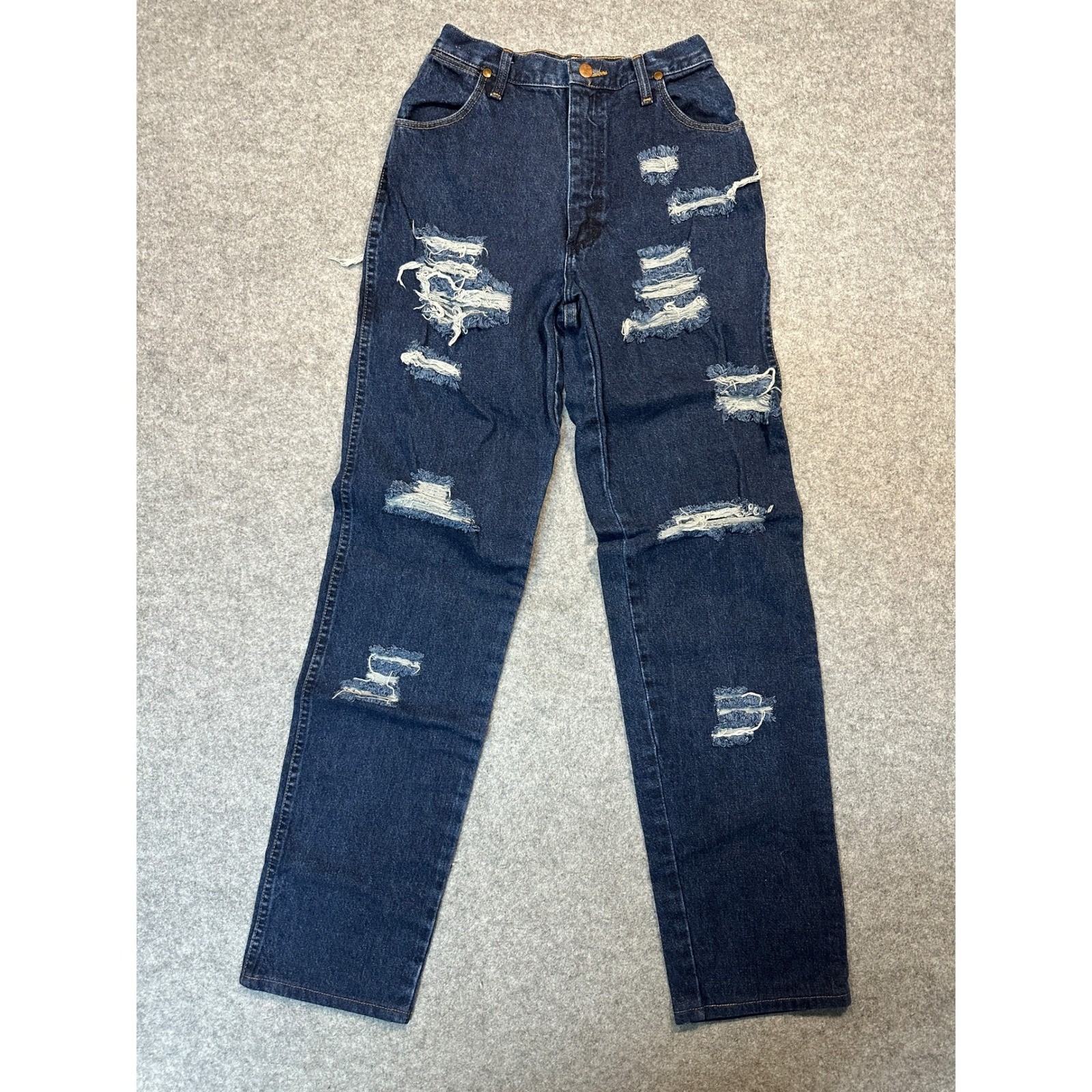 Wrangler 31MWSDD Distressed Jeans 7/8×34 Dark Wash High Rise Ripped Denim
