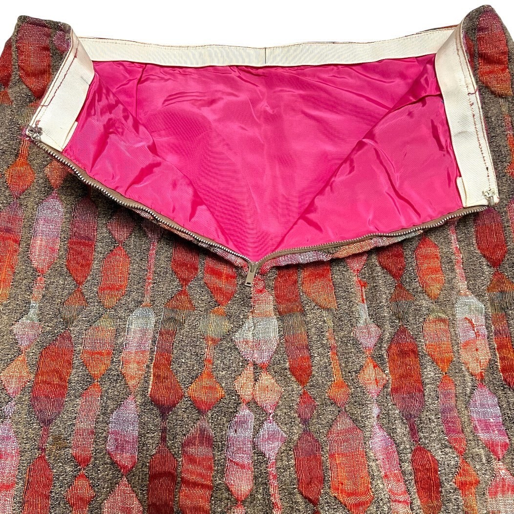 Vtg 60s Handmade Tapestry Skirt MCM Mod Atomic Diamond Brocade Pink Lining Large