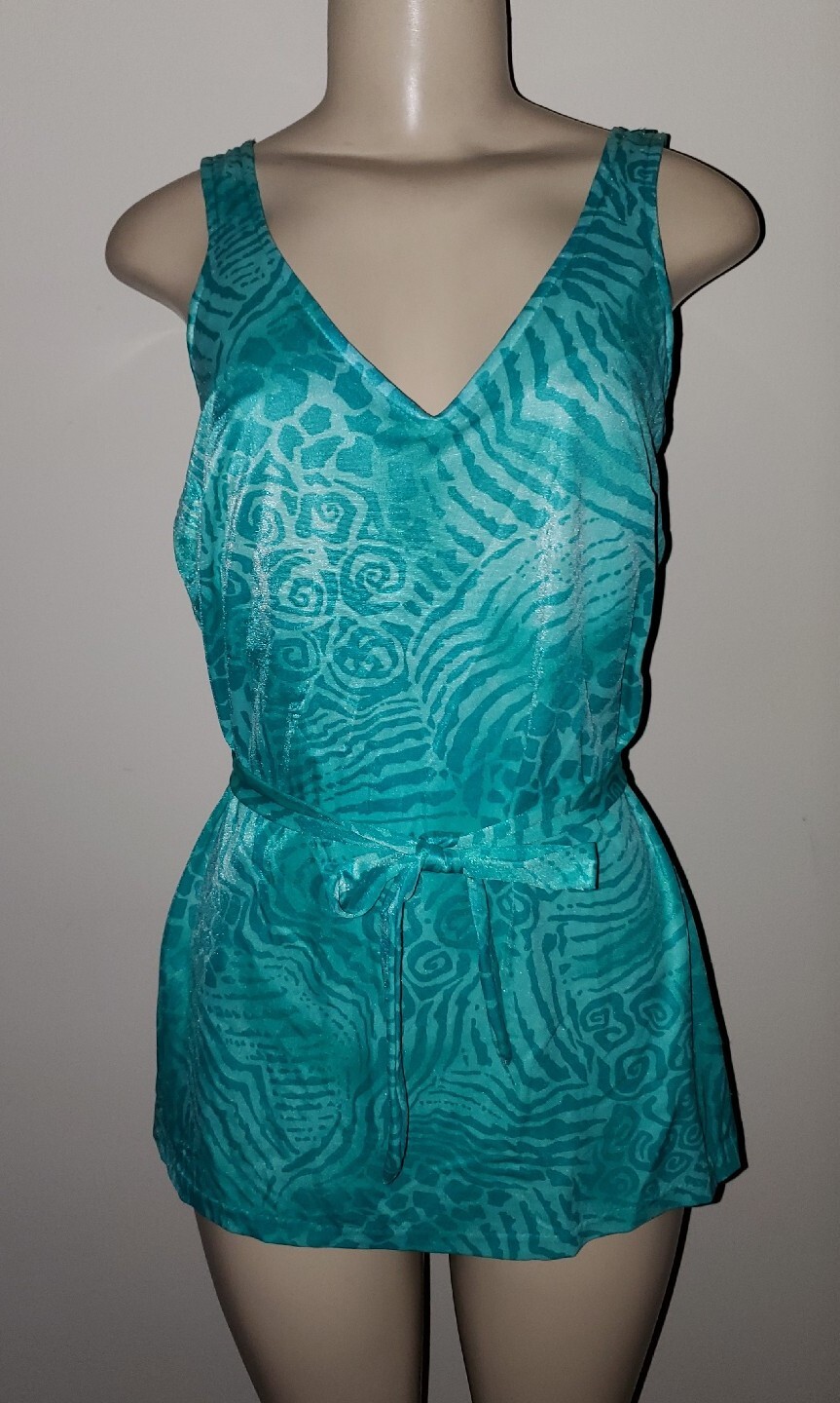 Vintage 1970s Maxine of Hollywood Green Swimsuit Size 14