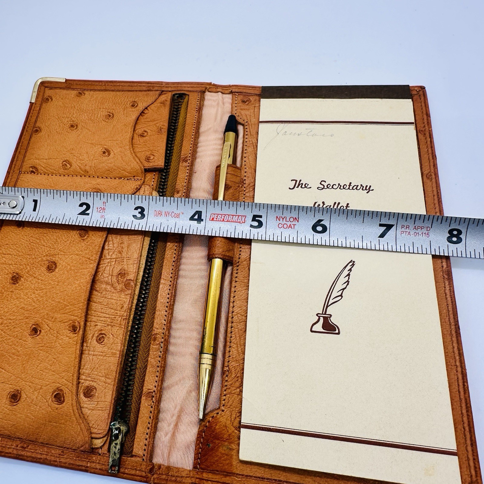 VTG 1950s Organizing Wallet Ostrich Leather With Mechanical Pencil Notepad