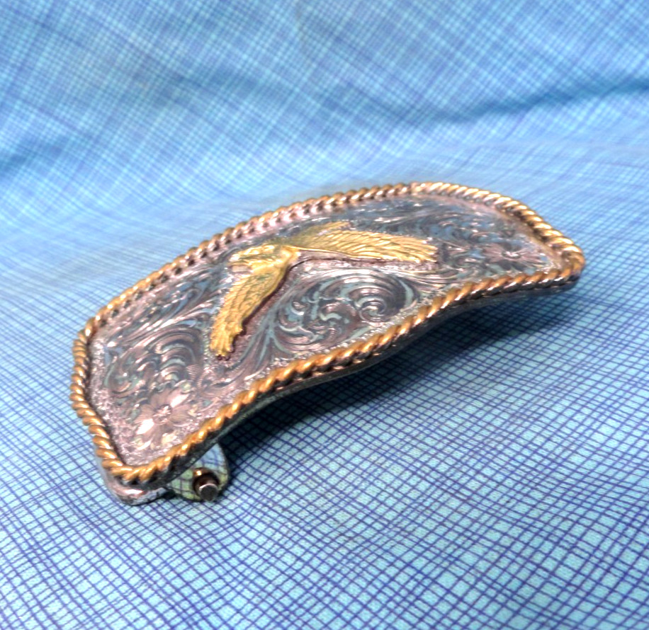 Working Cowboys Western Eagle Belt Buckle SSP Vtg Montana Silversmiths .BLT299