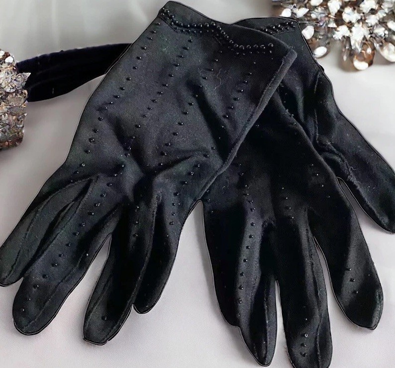 Vtg Viola Weinberger Beaded Black Evening Gloves West Germany 6.5 Women Formal