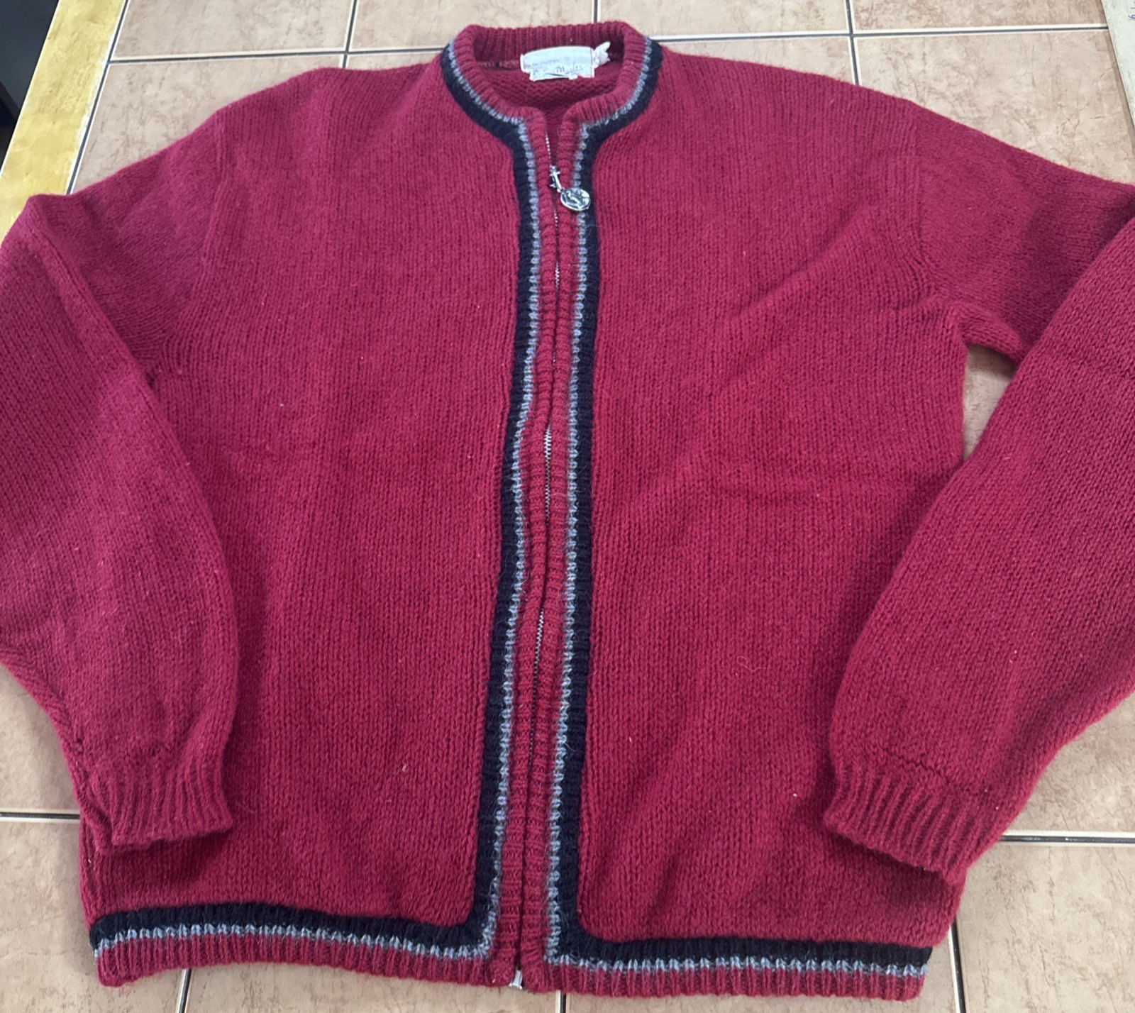 VTG Brian-Mat-Neil Zip Cardigan Sweater Men’s XL Grandpa Red Mohair Lambs Wool