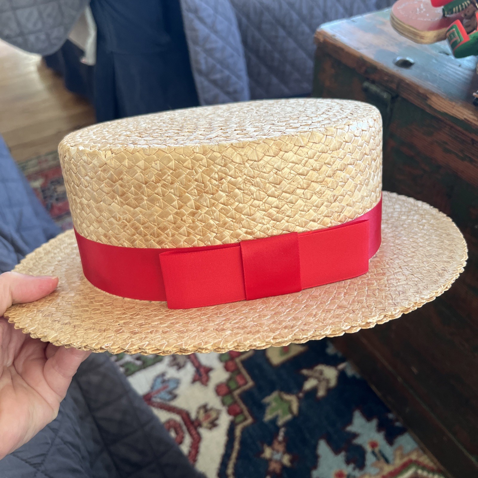 Vintage Italian-Made Dobbs Fifth Avenue Straw Boater/Skimmer/Gondolier Hat