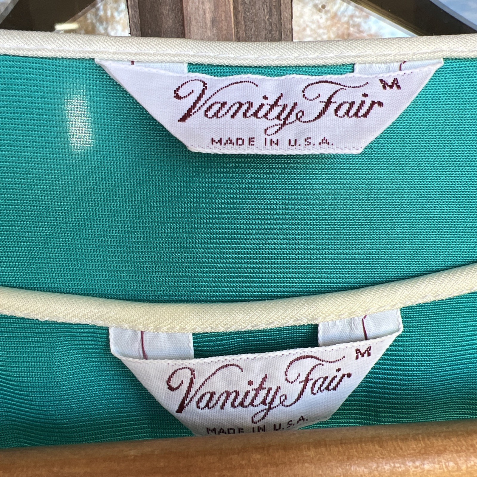 Vintage Vanity Fair Blue Green Teal Nylon Nightgown Peignoir Robe Set Medium