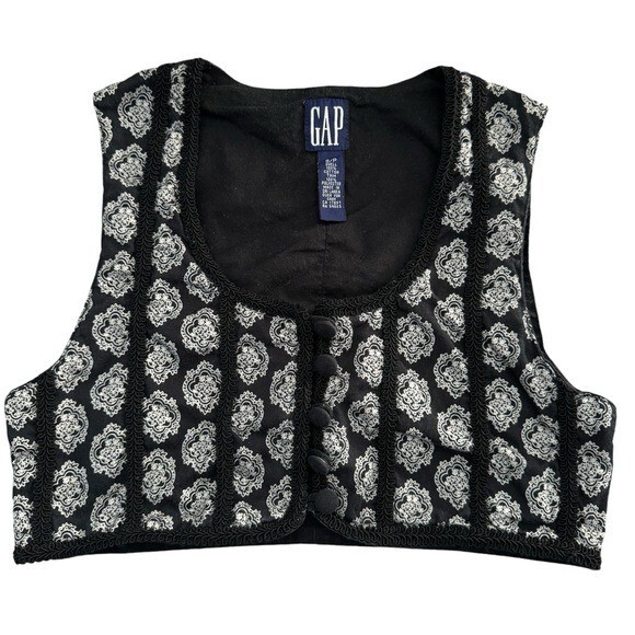Vintage Gap Cropped Top Vest Cotton Black & White Sz Small Petite