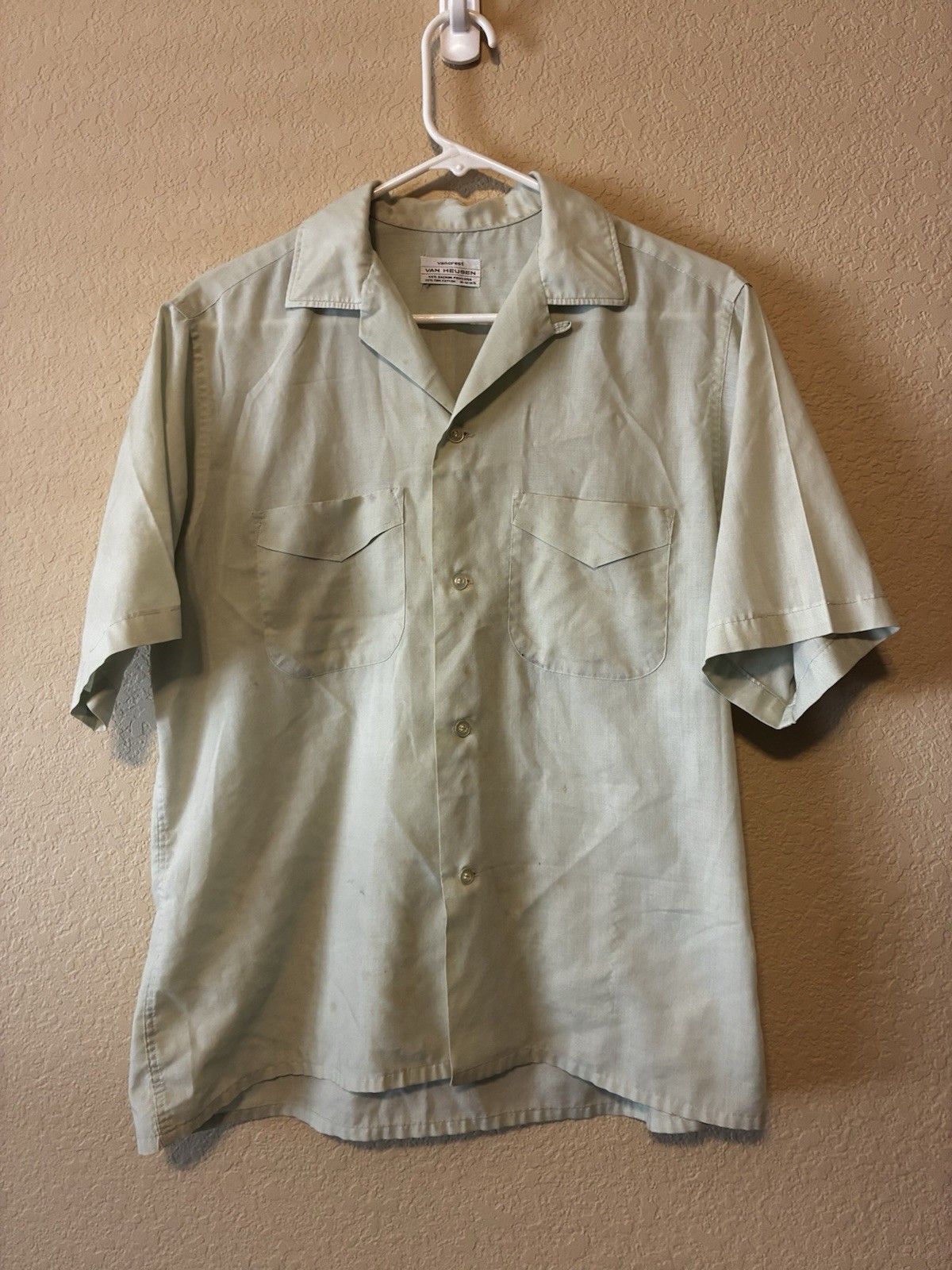 Vintage 60s Vancrest Mens M Short Sleeve Loop Collar Button Up Shirt