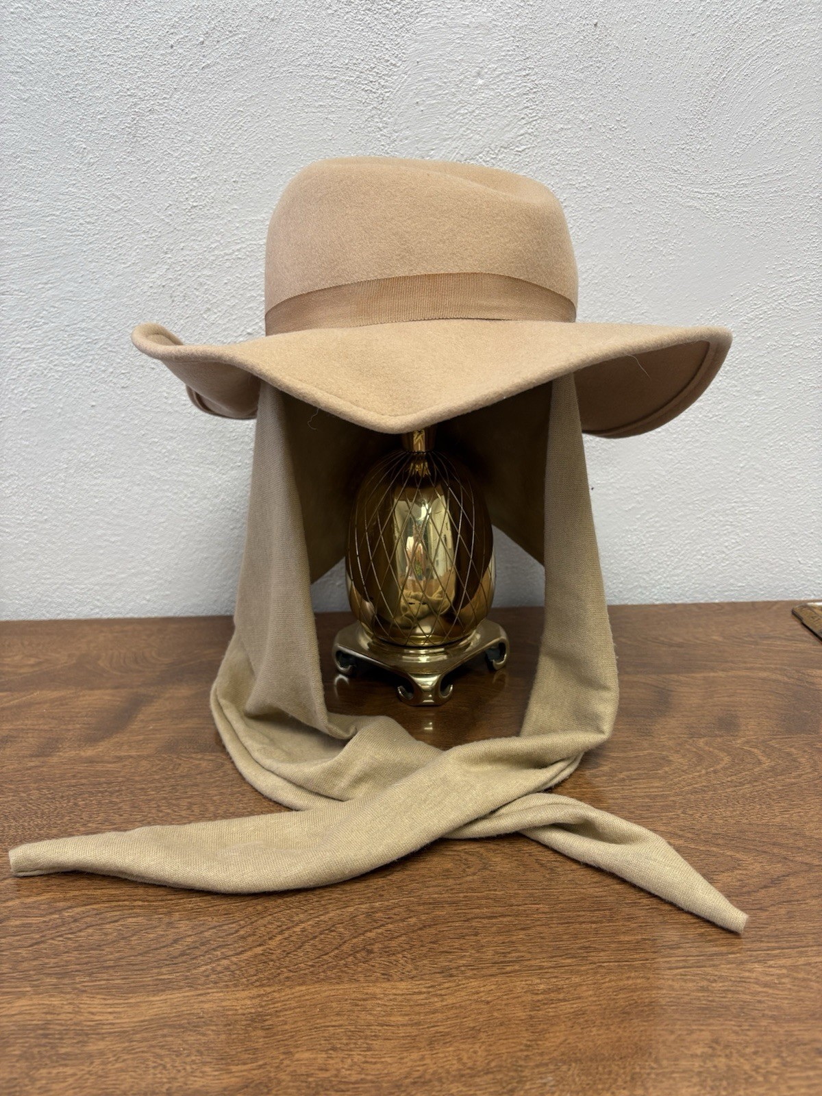 Vintage Bollman Doeskin Felt Hat 100% Wool Wide Brim Draped Scarf USA Made