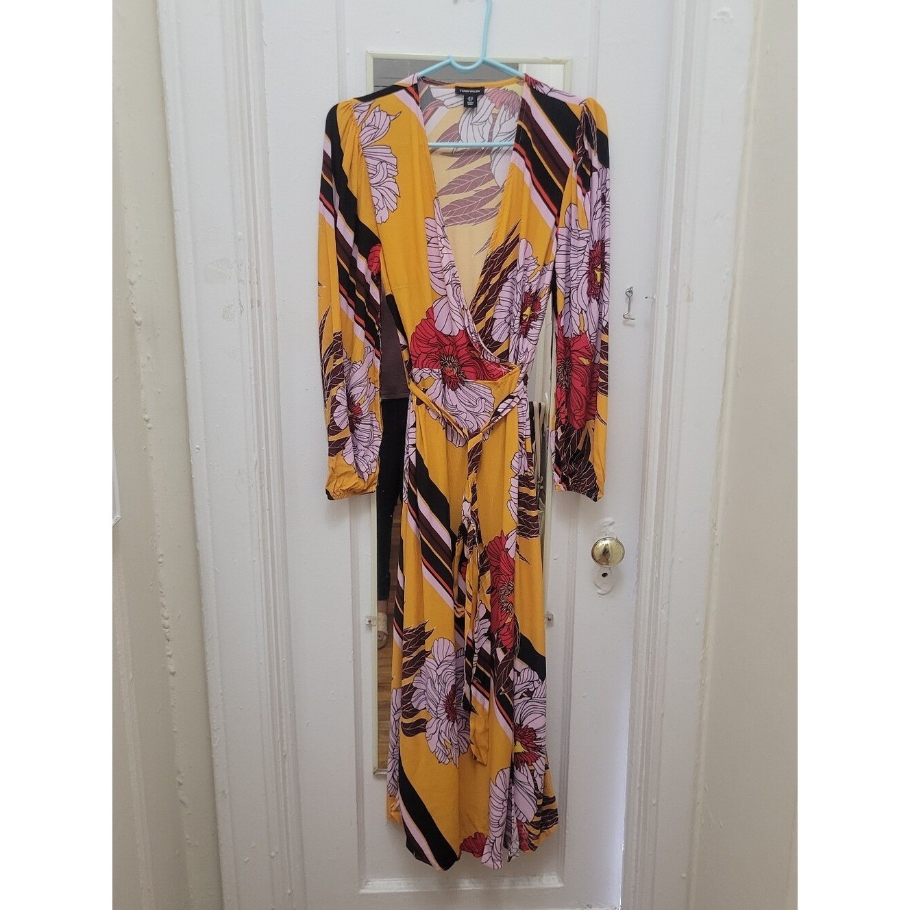 Karen Millen Retro Stripe Floral Midi Wrap Dress 6 EUC Boho Eclectic Geometric