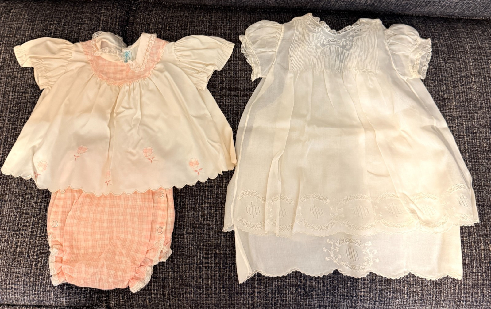 Vintage Tiny Tots Baby Dress & Bloomer Set Pink Plaid & Dress/Slip Set