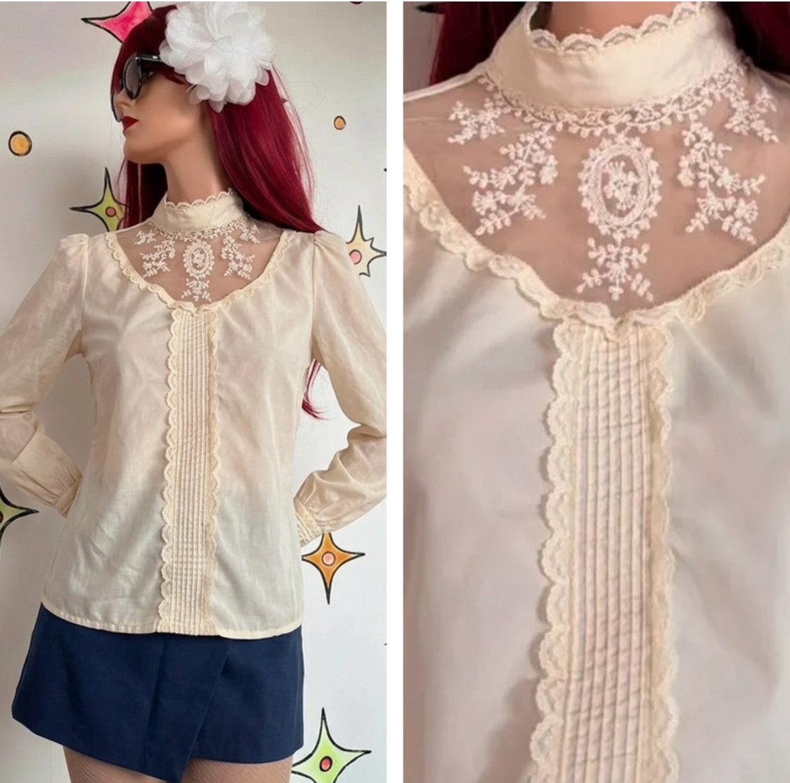 Romantic Lace Victorian Revival Cottagecore Blouse Prairie Romantic Poetcore M