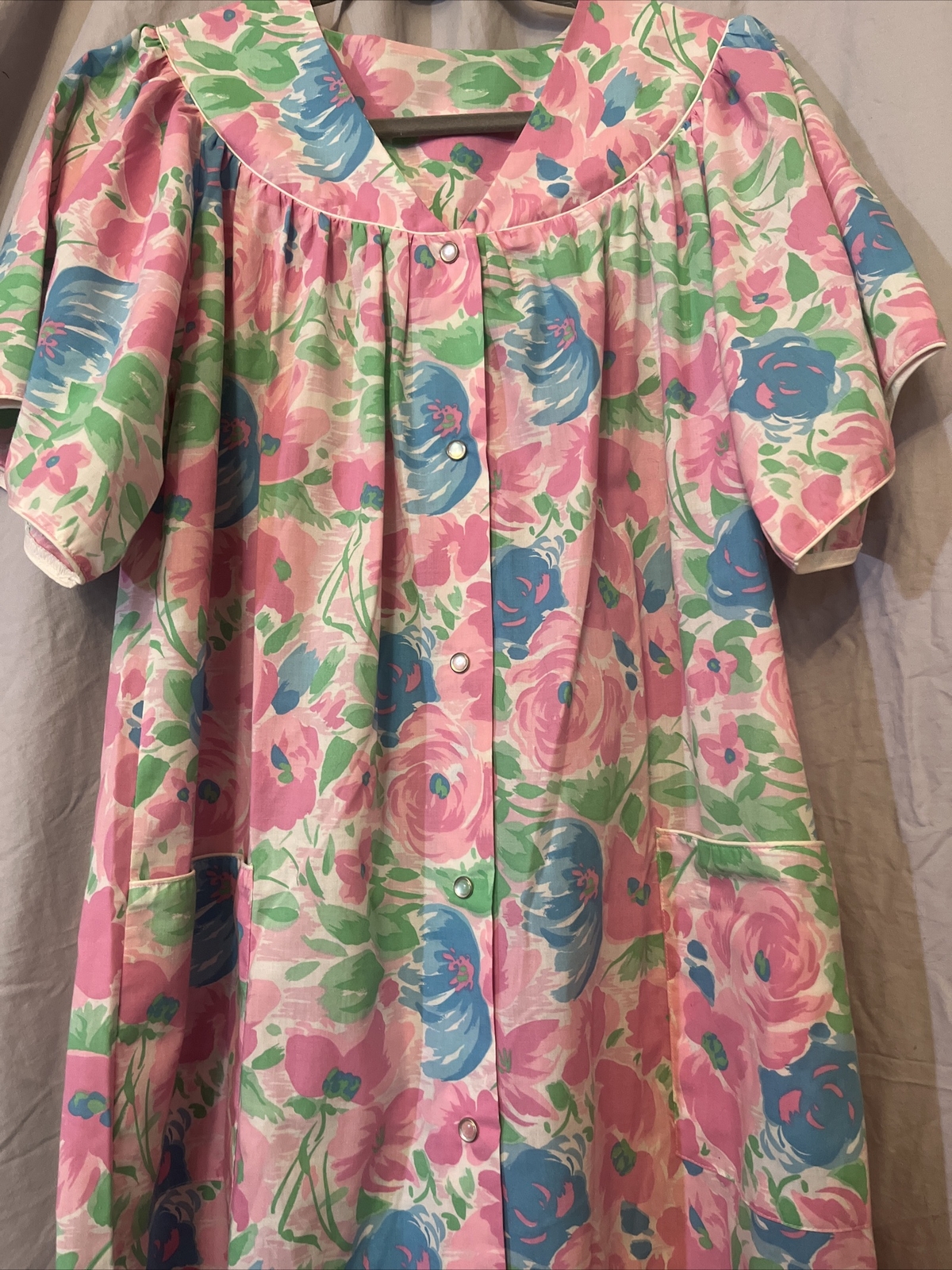 Vintage Kelly Reed Duster House Dress Pearl Snap Robe Womens M Floral 60s