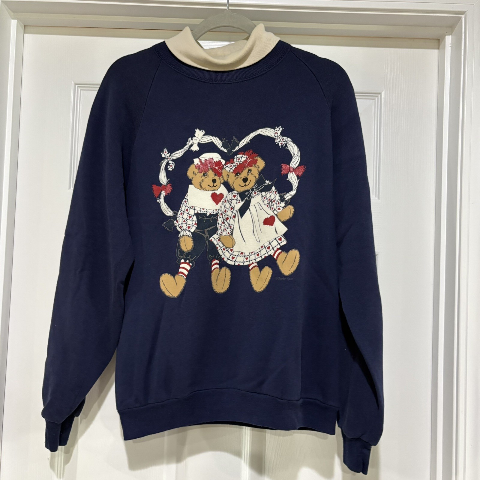 VINTAGE Gopher Sport Women Sweatshirt Large Blue Bear Heart Love Collar Puffy