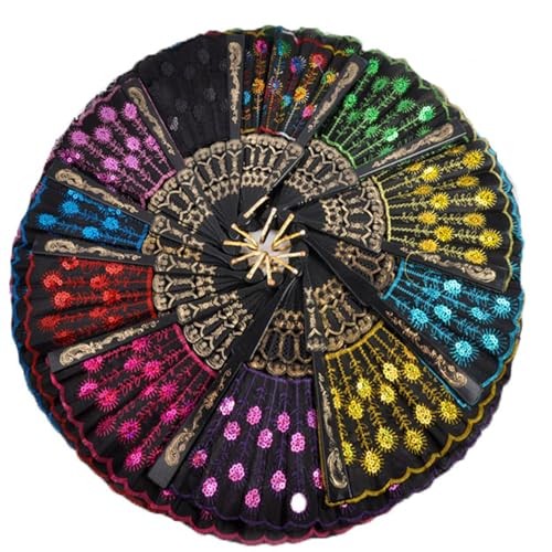 10 PCS Peacock Hand Fans, Spanish Folding Hand Fan, Embroidered Peacock -10 Pcs