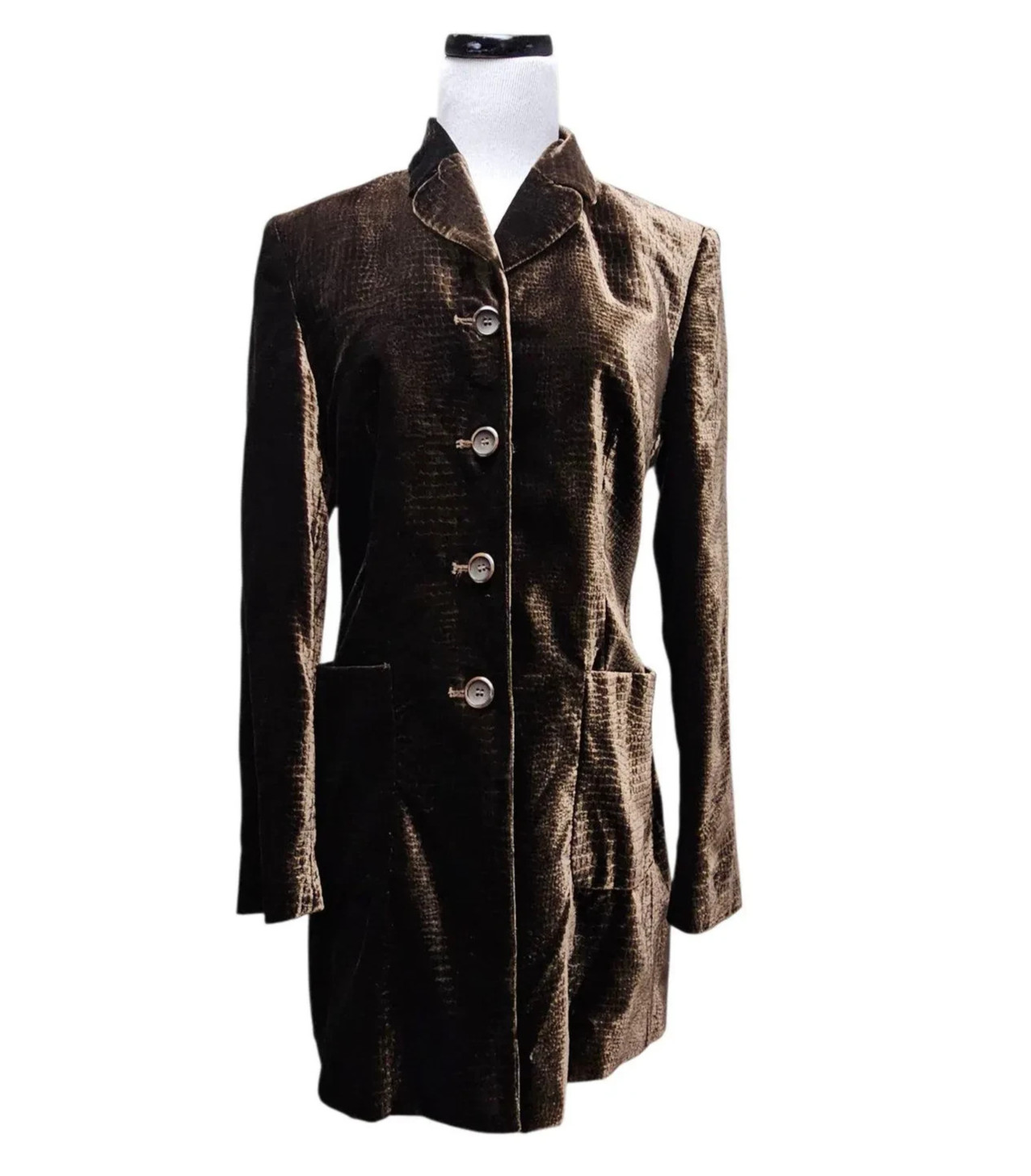 Vintage 80s -90s Jaeger Brown Velvet Coat . Size 4 . Made in Great Britain