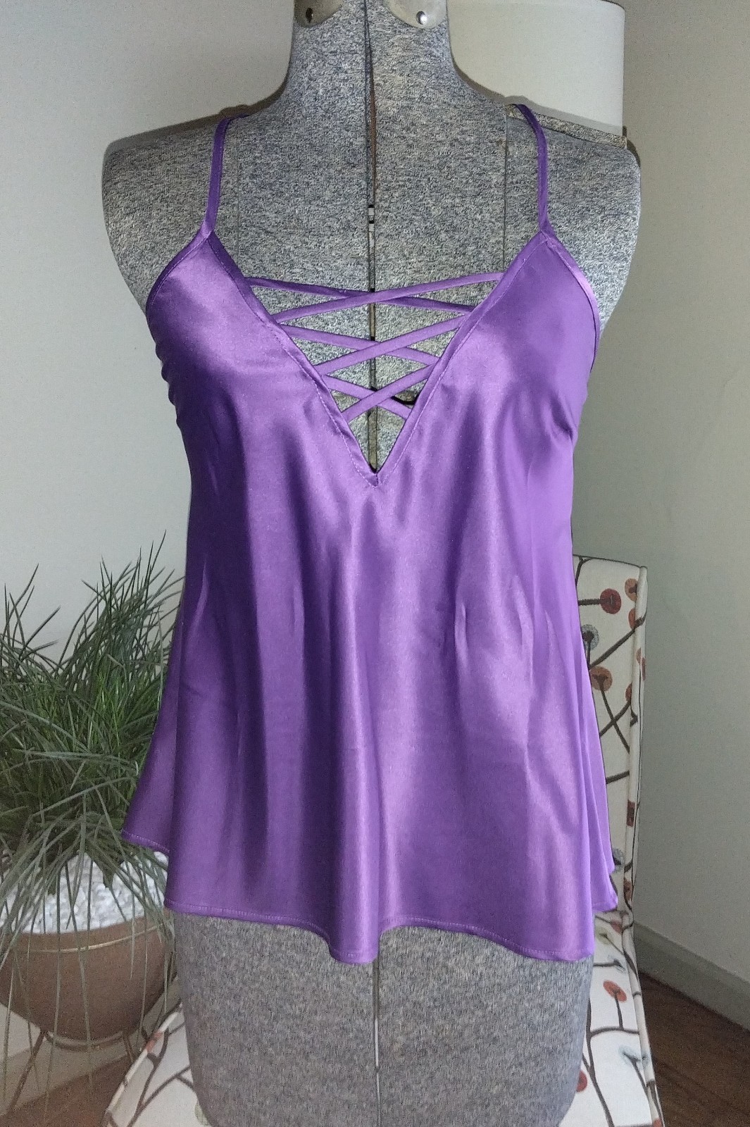 Vintage 1990s Frederick’s of Hollywood Purple Satin Camisole 1990s NWT