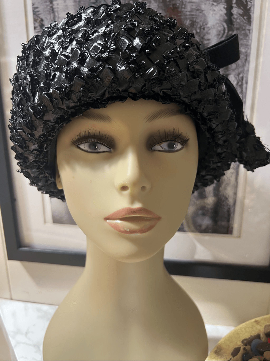 Arnold Constable 5th Ave. New York 1960s Vintage Ladies Black Straw Hat 6