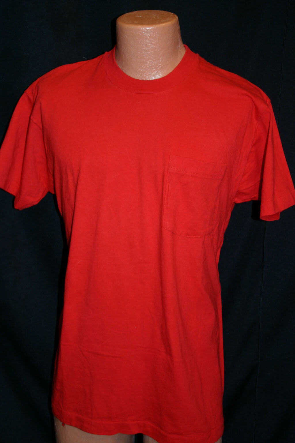 Mens L-XL Vtg 80s T-Shirt Fruit of the Loom BLANK Pocket USA RED Cotton Unworn