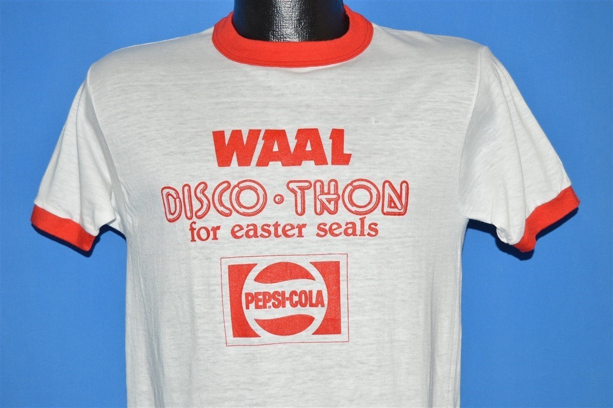 vintage 80s WAAL DISCO THON FOR EASTER SEALS PEPSI COLA RINGER t-shirt SMALL S