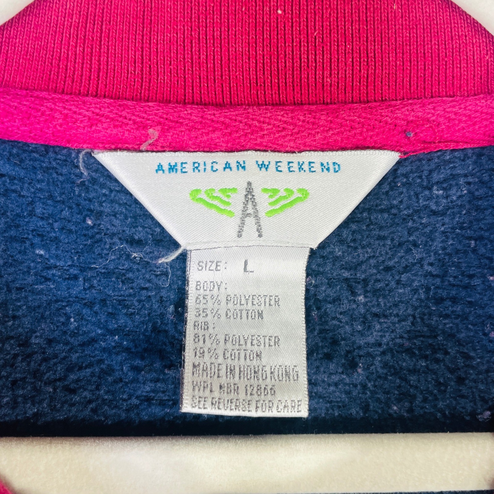 Vintage American Weekend Colorblock Striped Sweatshirt Mens Large Navy Magenta