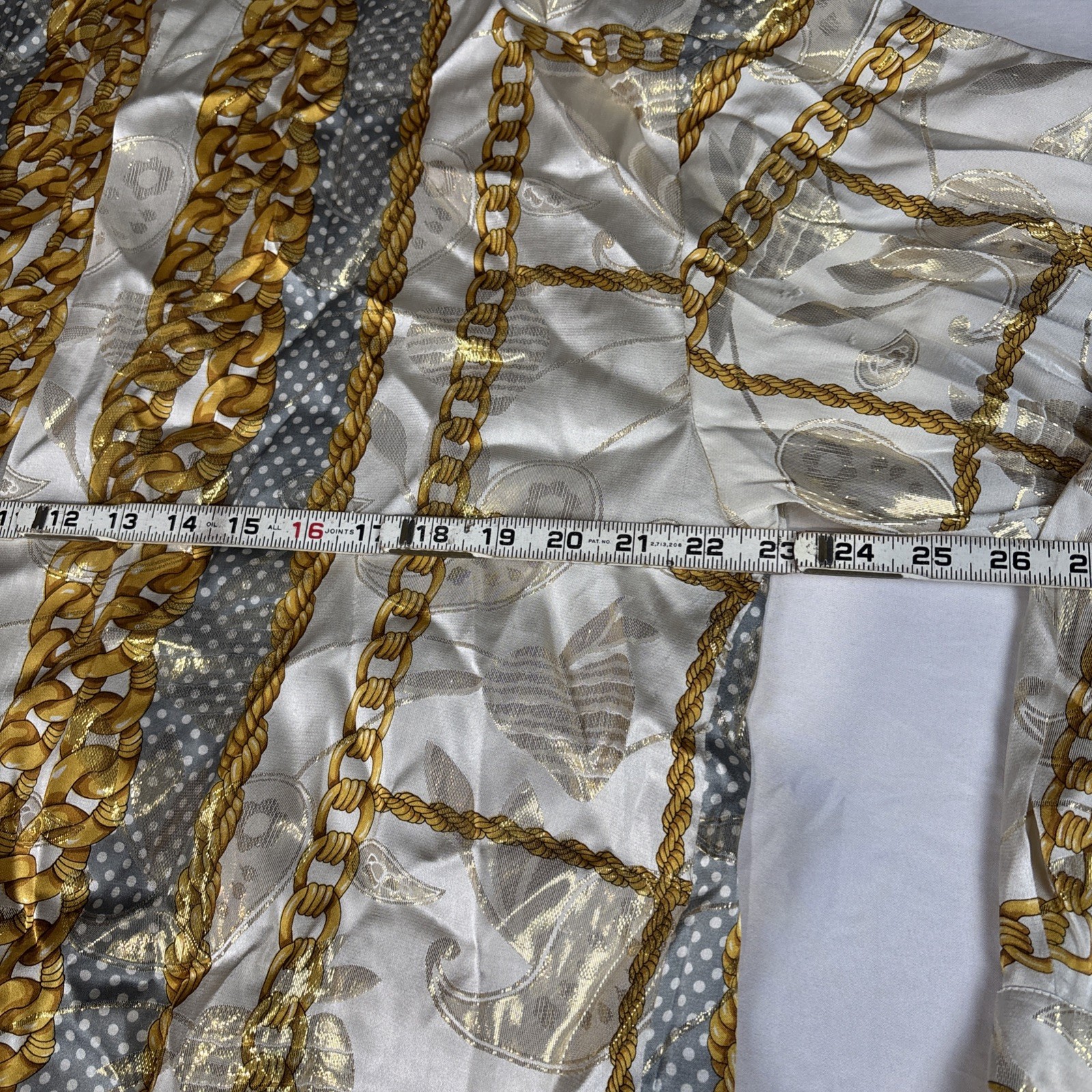 Vtg VERSAI GOLD LABEL Silk Metallic Gold All Over Chain Luxury Greek Shirt L