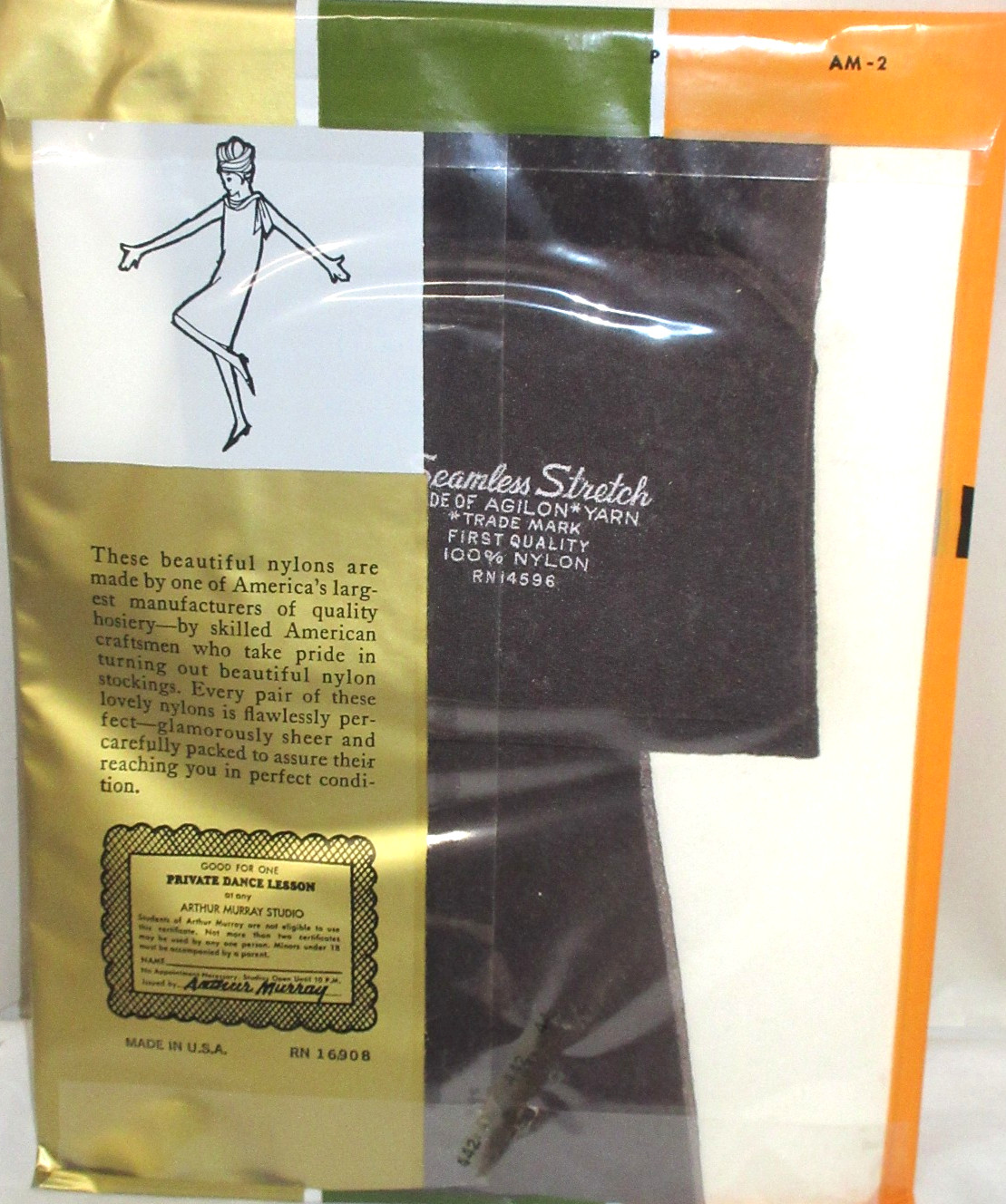 Vintage Arthur Murray Off Black Seamless Nylons Late 60s Petite womens Thigh
