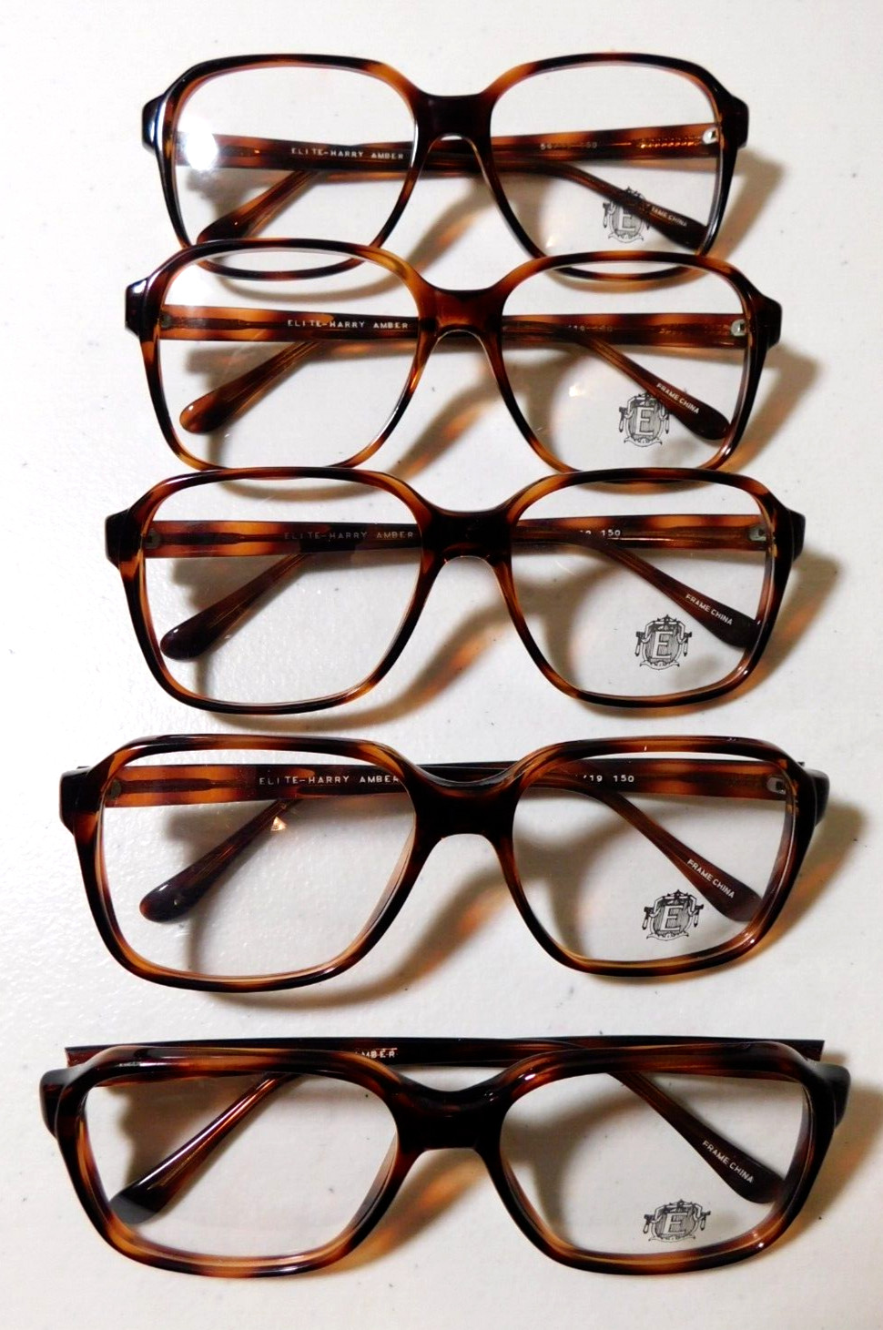 Vintage 5 Pc. Lot ELITE OPTICAL Harry Amber 54/19 Eyeglass Frame NOS #P1