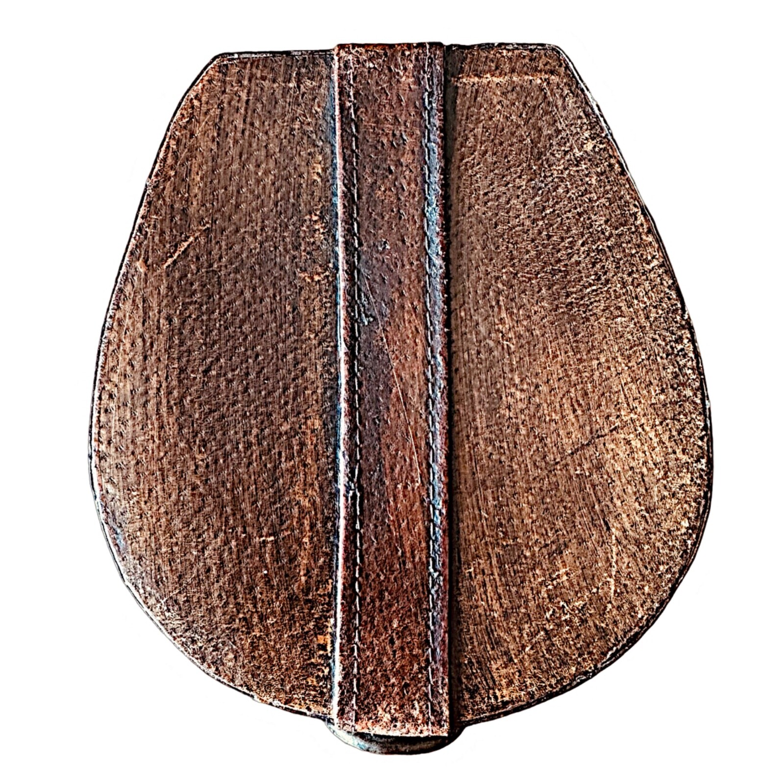 Vintage Antique Bent Wood Leather Covered Collar Box Felt Lined Leather Strap