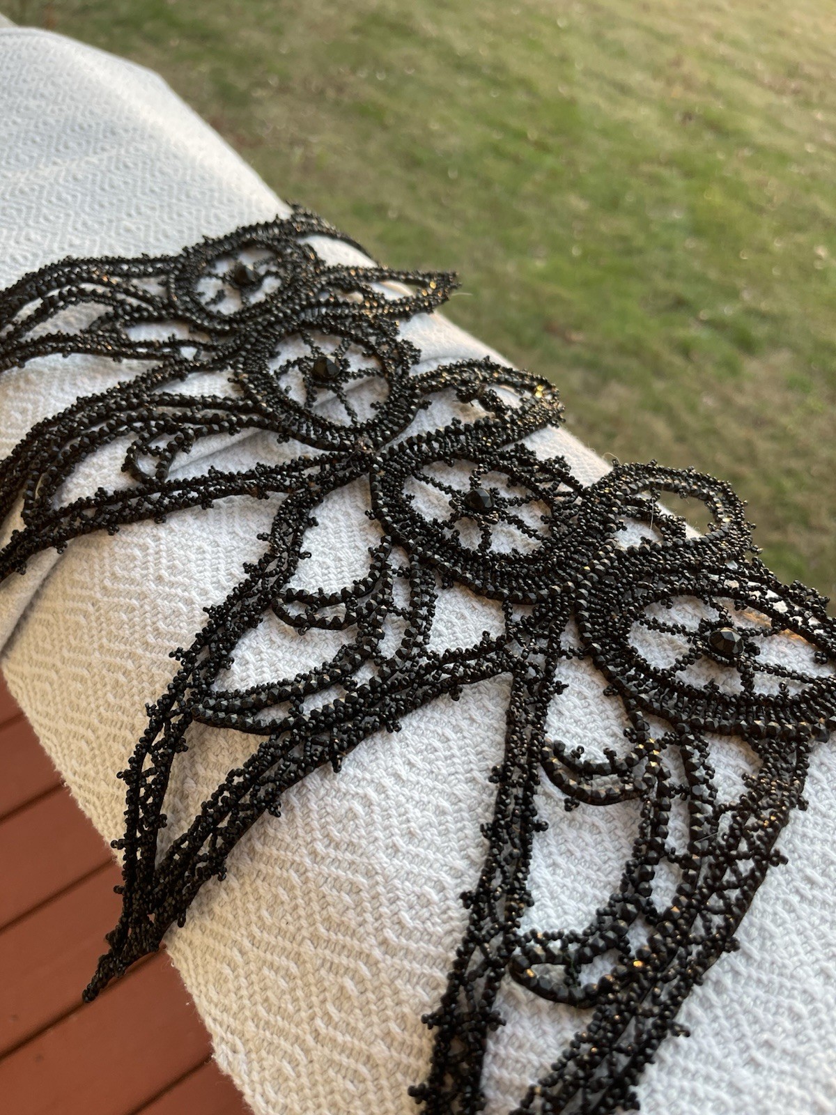 Antique Very Large seed Crystal Beaded Collar Black Czech Victorian bohemian