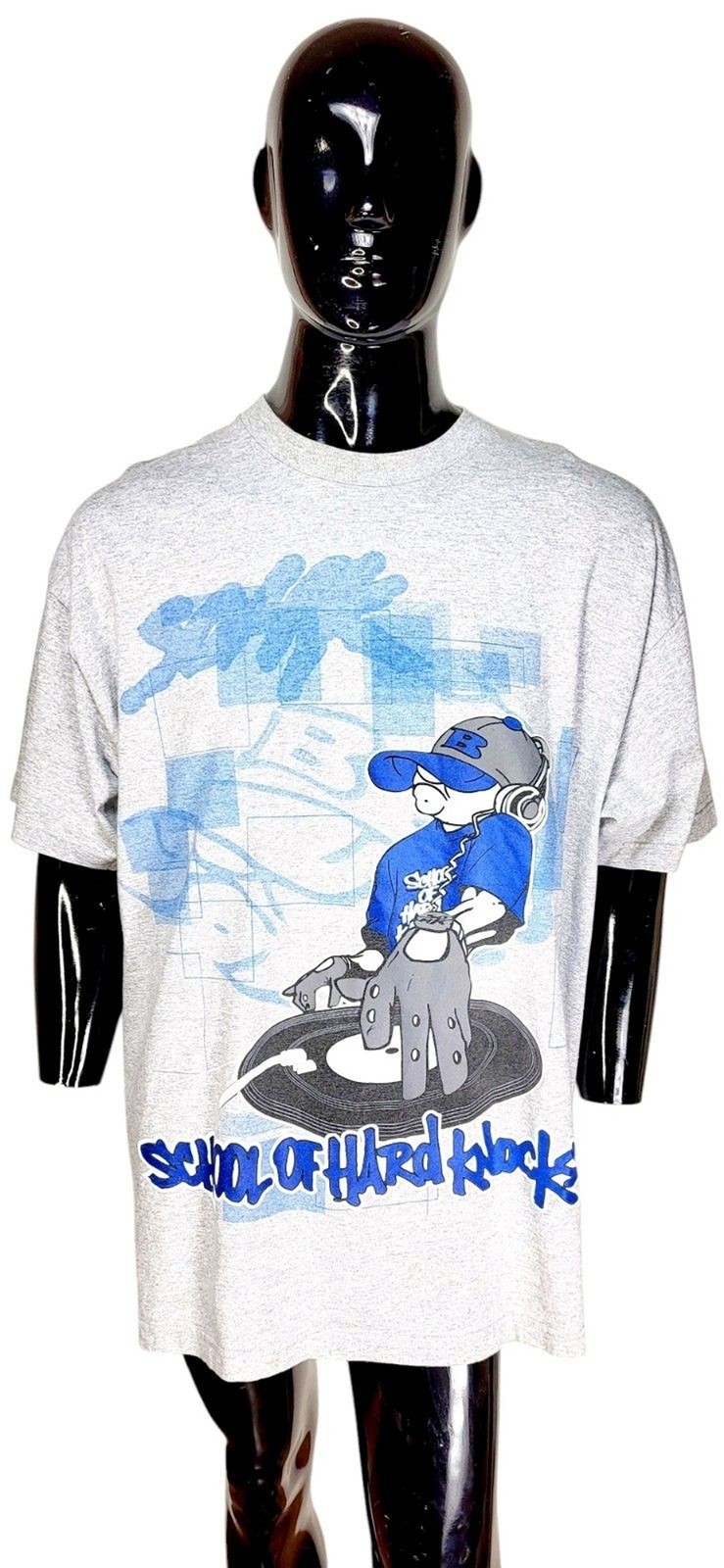 VTG 90s School Of Hard Knocks White Hip-Hop DJ Graffiti Double-Sided Graphic Tee