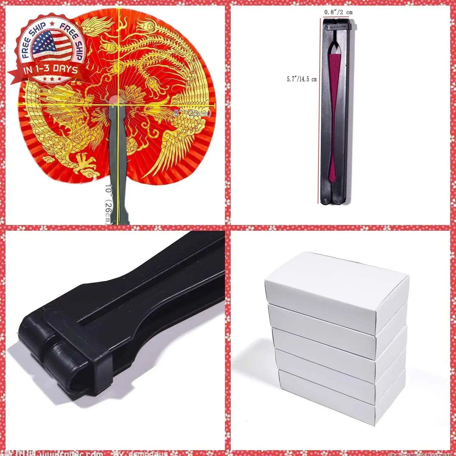 10 Pieces Chinese Paper Fans,Folding Hand Fans Handheld,Chinese Dragon New Year