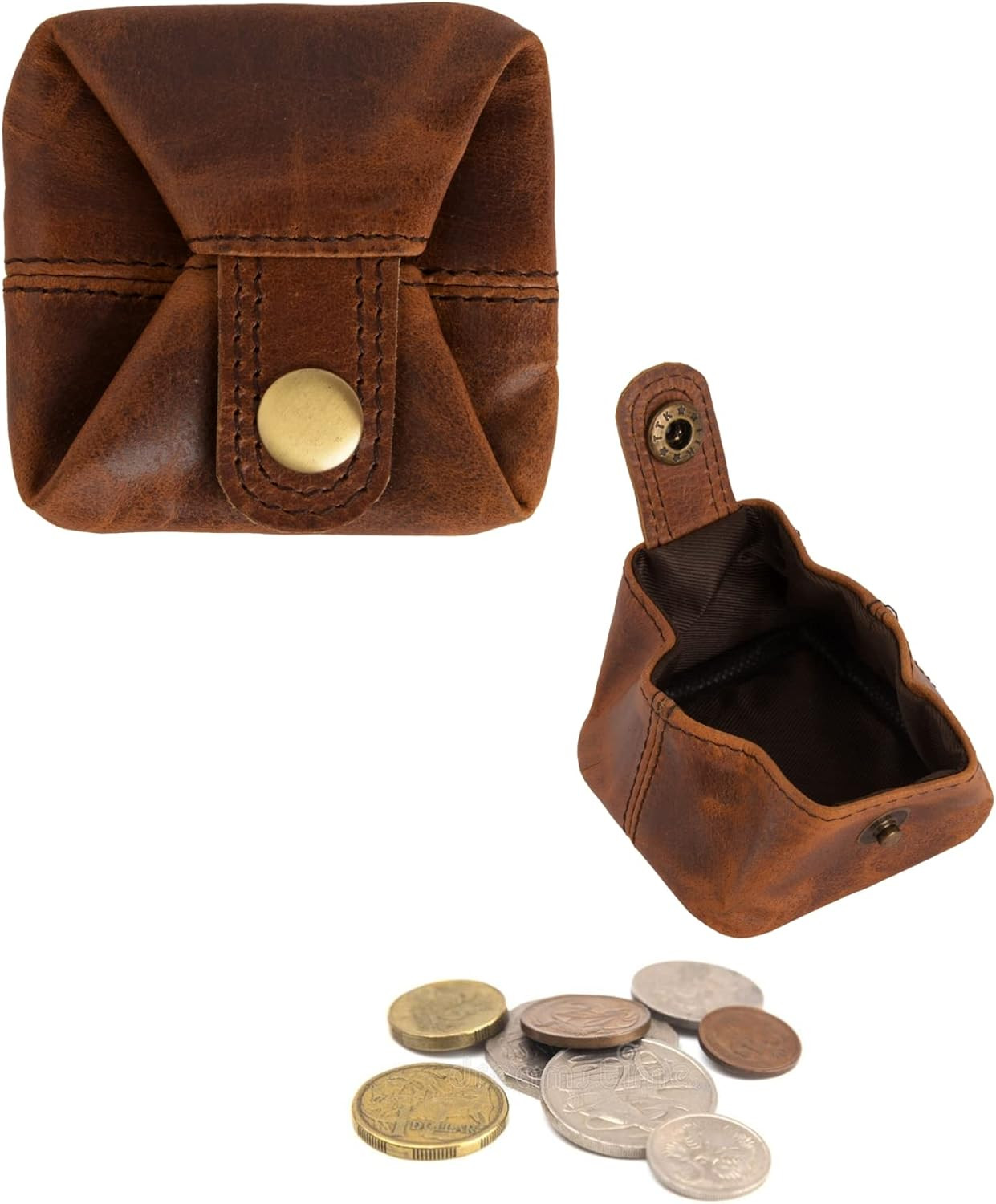 Full Grain Vintage Brown Leather Mini Coin Pocket | Leather Coin Pouch |Change H