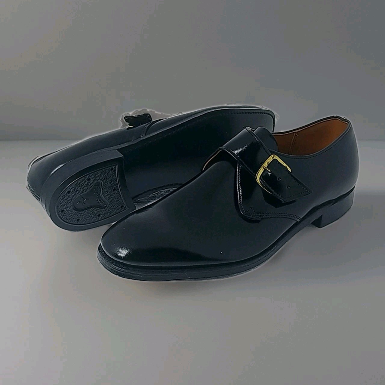 Vintage Deadstock 1960s Mens Black Leather Monk Strap Shoes Size 9 Made In USA