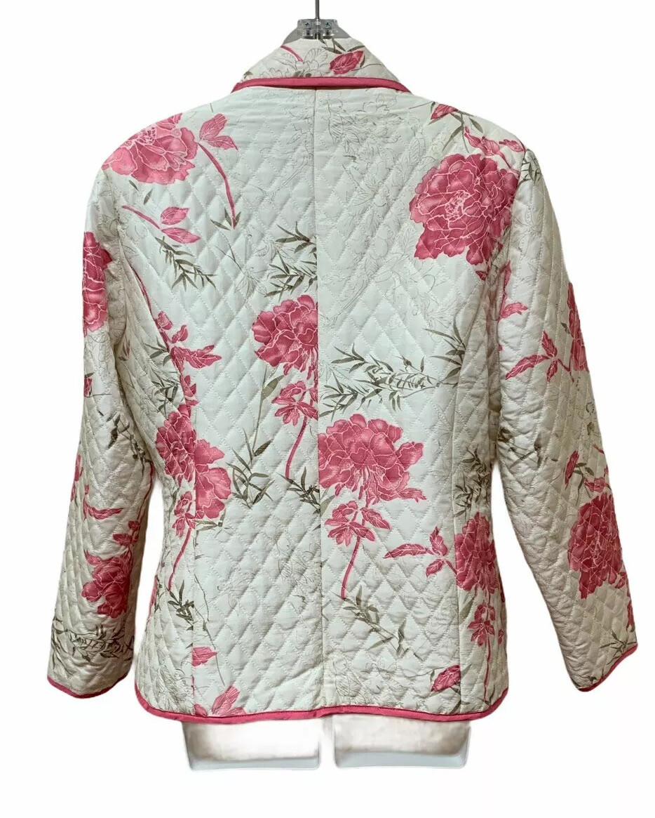 Vintage Carole Little Quilted Silk Soft Pint Floral Cottage Art to Wear Jacket