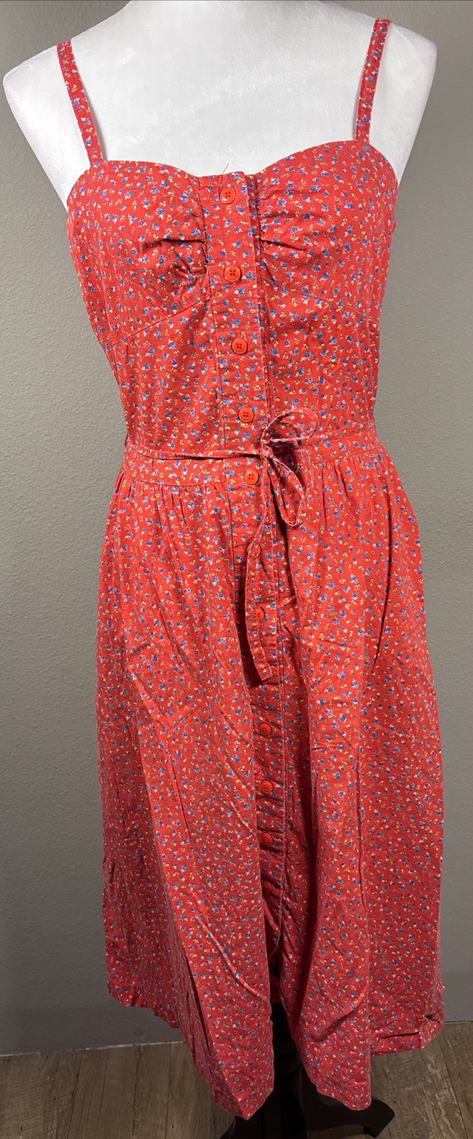 60-70’s Red Sleeveless Dress Floral Cottagecore Pinup Sundress
