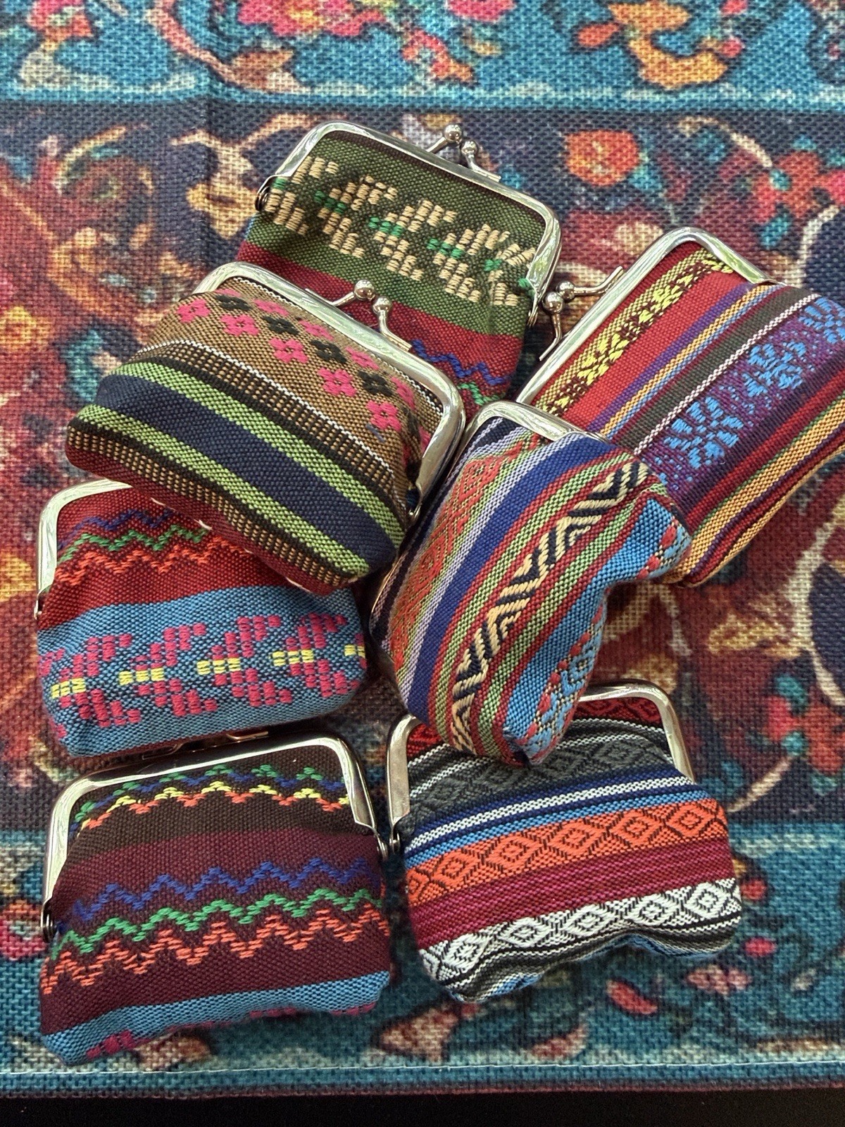 Gorgeous Vintage Ethnic Woven Vibrant Color Boho Coin Purse with Kiss-Lock Frame