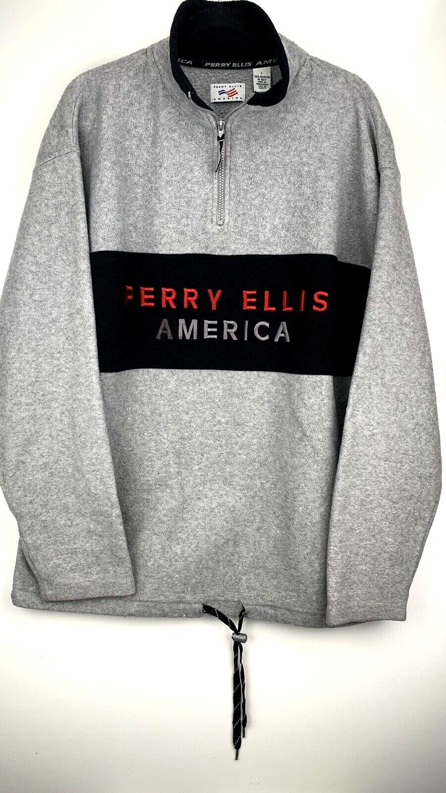 Vintage Perry Ellis America Fleece Jacket Size L Large 1/4 Half Zip Gray 90’s