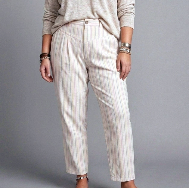 L XL 32 Vintage 80s SUNSET BLUES Chic White Pastel Stripe Pleat High Rise Pants