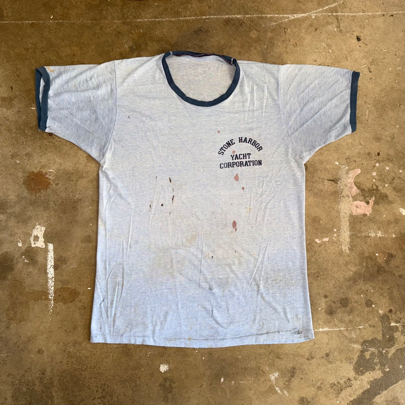 70s VINTAGE STONE HARBOR N.J. YACHT CORPORATION RINGER T-SHIRT SZ L TAYLOR SWIFT