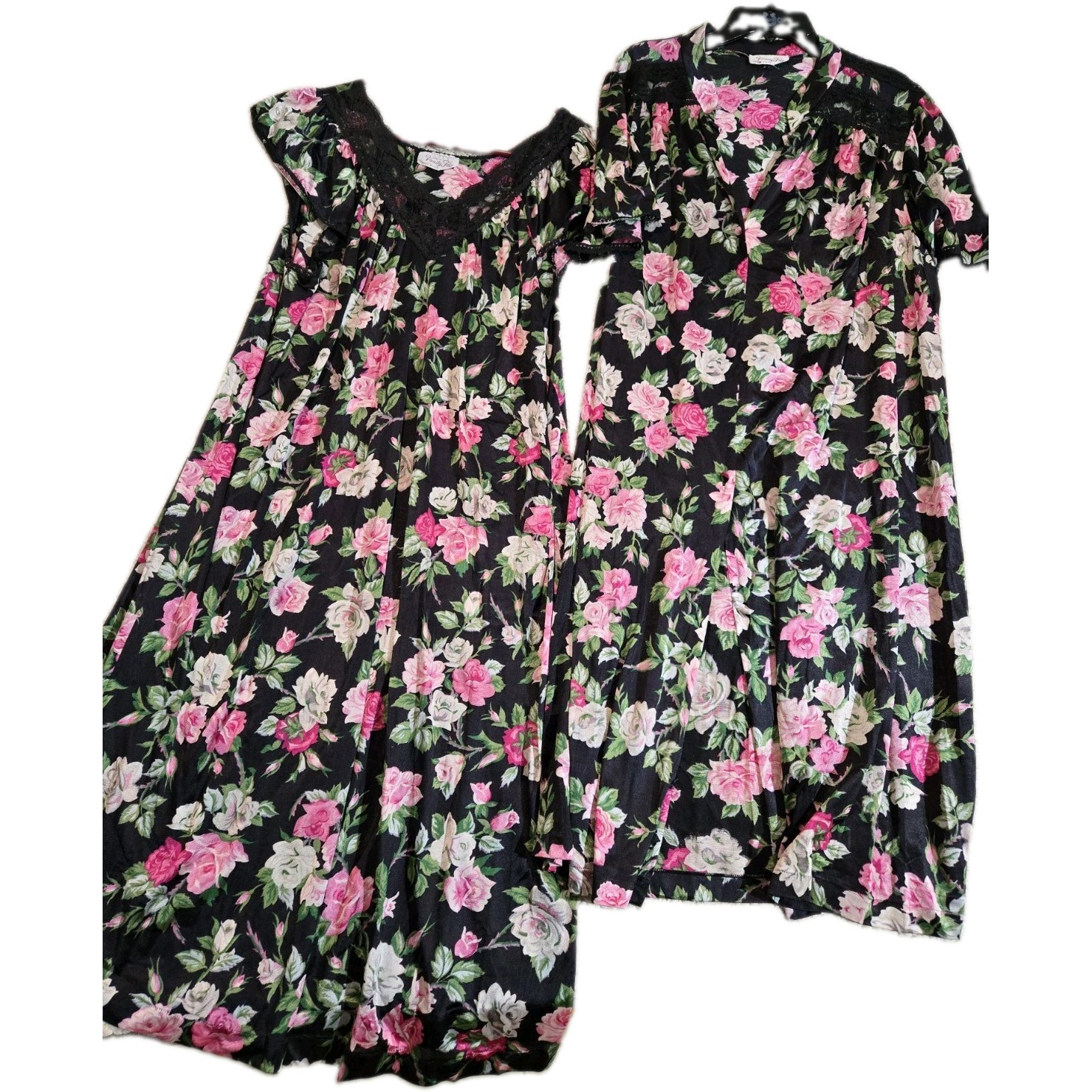 Vintage Vanity Fair Dressing Gown Robe 1980s L Floral Lounge Wear Retro Modest