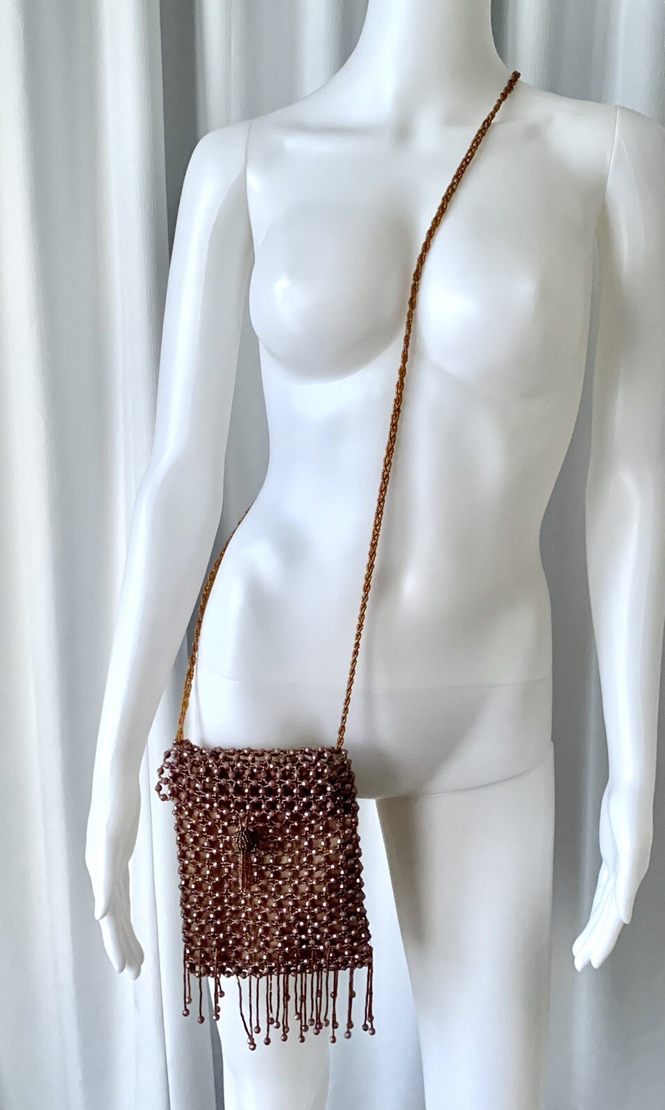 Vintage 60s Bijoux Terner beaded cross body bronze with Fringes