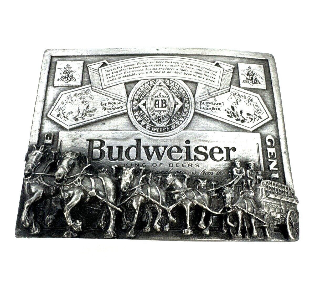 Budweiser Clydesdales King Of Beers Anheuser Busch Vintage T-169 Belt Buckle